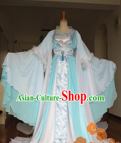 Traditional Chinese Cosplay Court Imperial Consort Blue Dress Ancient Fairy Swordswoman Costume for Women