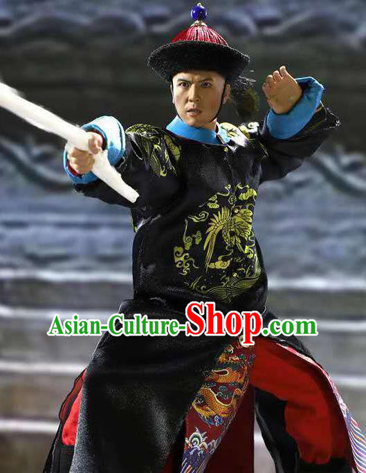 Chinese Ancient Minister Clothing Traditional Qing Dynasty Admiral Costumes and Hat Complete Set for Men