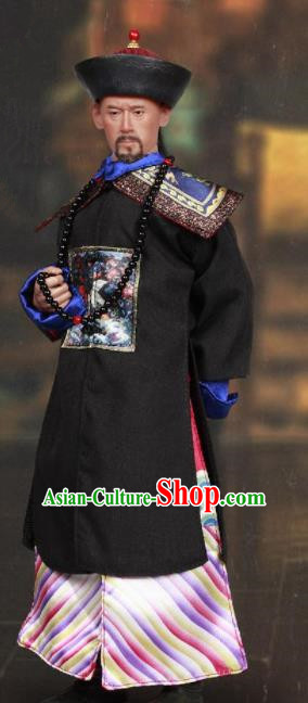 Chinese Ancient Minister Clothing Traditional Qing Dynasty Grand Secretary Costumes and Hat Complete Set for Men