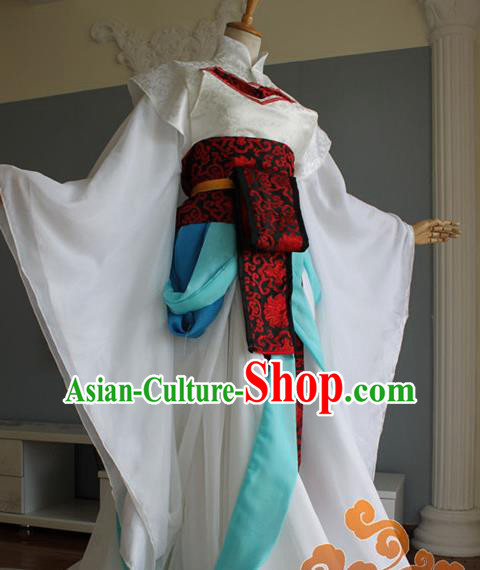Traditional Chinese Cosplay Court Imperial Consort White Dress Ancient Fairy Swordswoman Costume for Women