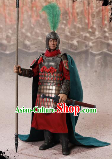 Chinese Ancient Cosplay General Zhao Kuo Armor and Helmet Traditional Qin Dynasty Military Officer Costumes Complete Set for Men