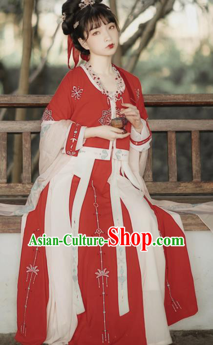 Chinese Ancient Tang Dynasty Princess Consort Red Hanfu Dress Traditional Royal Infanta Costumes for Women