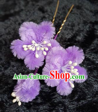 Chinese Handmade Qing Dynasty Court Purple Velvet Plum Hairpins Traditional Ancient Hanfu Hair Accessories for Women