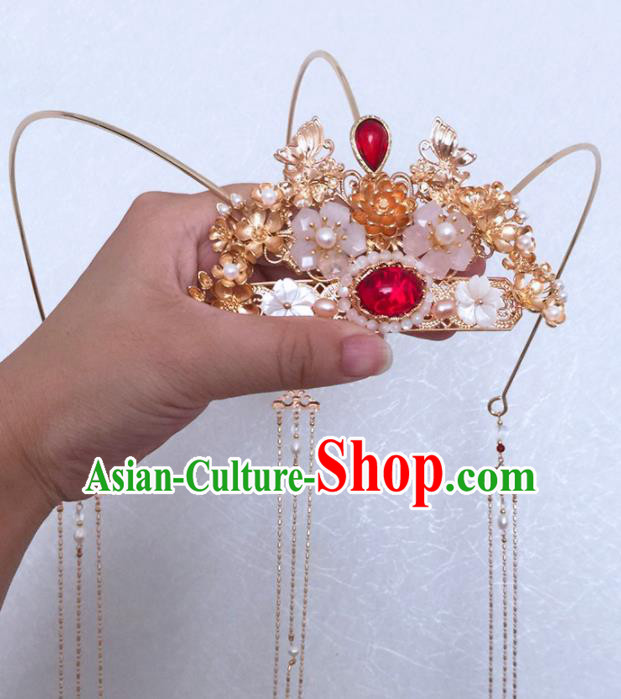Chinese Handmade Ancient Princess Tassel Hair Crown Hairpins Traditional Hanfu Hair Accessories for Women
