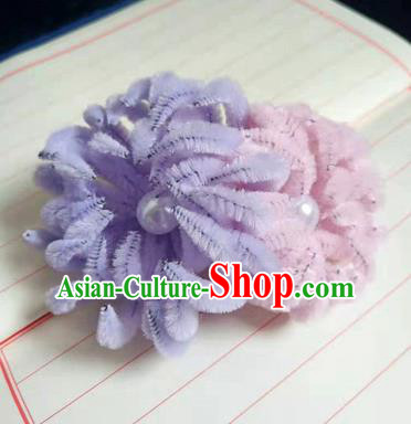 Chinese Ancient Court Lilac and Pink Velvet Chrysanthemum Hairpins Traditional Hanfu Handmade Hair Accessories for Women