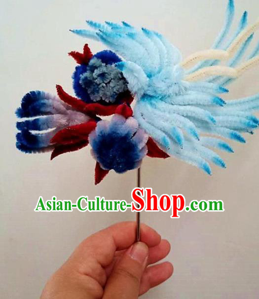 Chinese Ancient Court Blue Velvet Bird Chrysanthemum Hairpins Traditional Hanfu Handmade Hair Accessories for Women