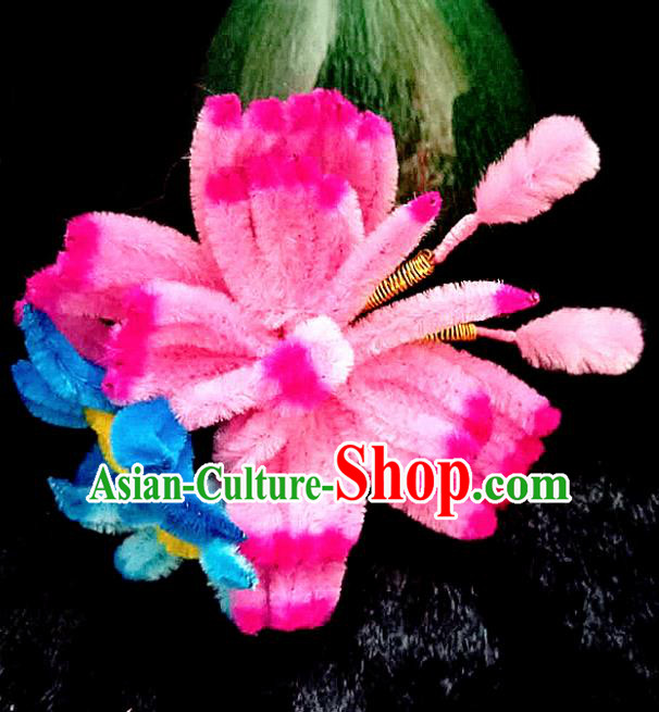 Chinese Ancient Court Pink Velvet Butterfly Hair Claw Hairpins Traditional Hanfu Handmade Hair Accessories for Women