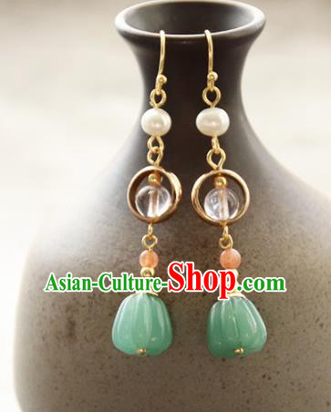 Chinese Ancient Court Carving Pumpkin Earrings Traditional Princess Hanfu Wedding Ear Accessories for Women