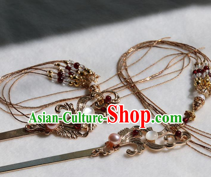 Chinese Ancient Princess Golden Hairpins Tassel Step Shake Traditional Handmade Hanfu Hair Accessories for Women