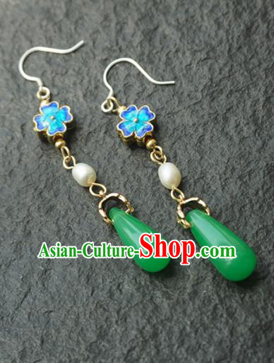 Chinese Ancient Court Green Earrings Traditional Princess Hanfu Wedding Ear Accessories for Women