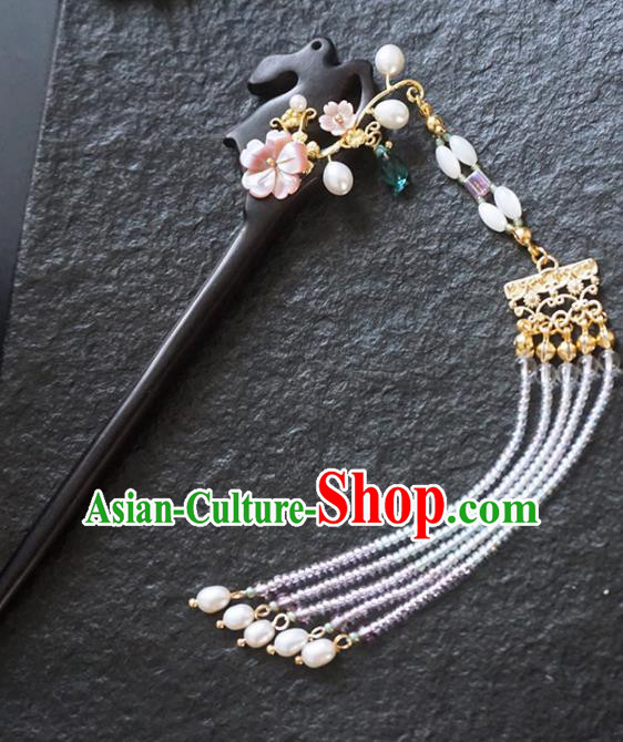 Chinese Ancient Princess Tassel Step Shake Ebony Hairpins Traditional Handmade Hanfu Hair Accessories for Women