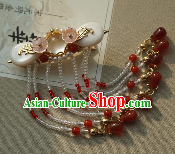 Chinese Ancient Princess Red Beads Tassel Hair Claw Hairpins Traditional Handmade Hanfu Hair Accessories for Women