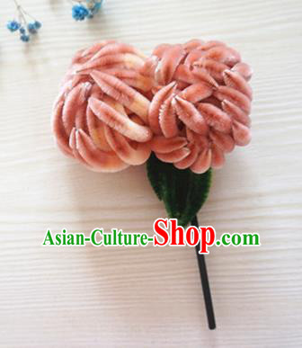 Ancient Chinese Qing Dynasty Pink Velvet Chrysanthemum Hairpins Traditional Hanfu Court Hair Accessories for Women