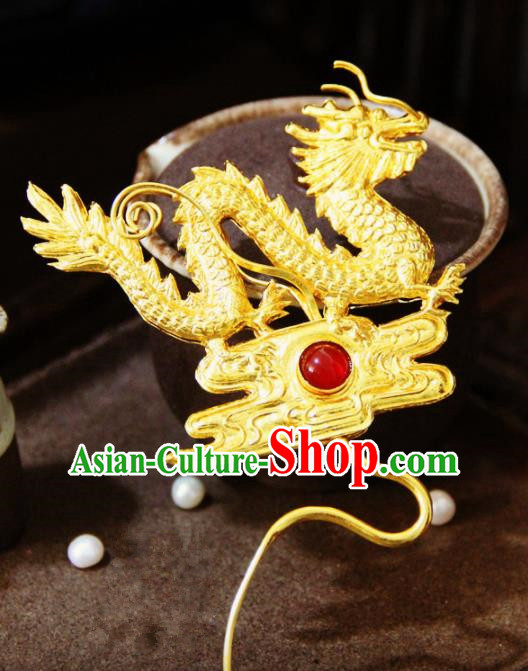Ancient Chinese Ming Dynasty Golden Dragon Hairpins Traditional Hanfu Court Hair Accessories for Women