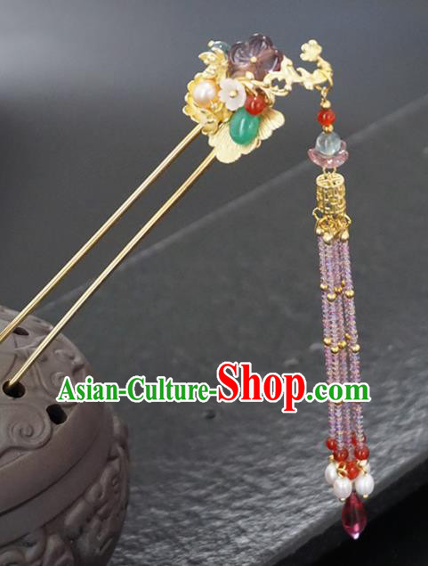 Chinese Ancient Princess Golden Ginkgo Tassel Hair Clip Hairpins Traditional Handmade Hanfu Hair Accessories for Women