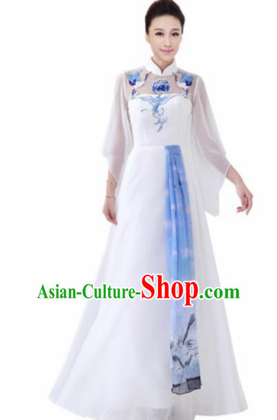 Customized Chinese Chorus White Full Dress Professional Modern Dance Stage Performance Costumes for Women
