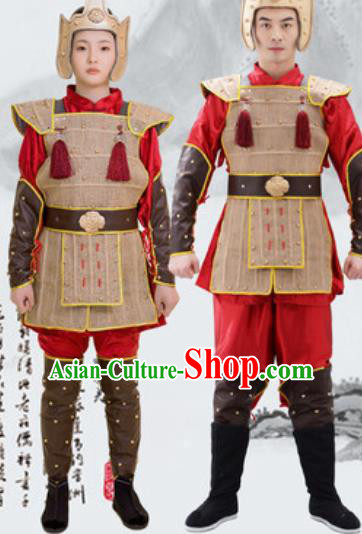 Traditional Chinese Ancient Drama Costumes Chinese Qin Dynasty Warrior Helmet and Armour for Men