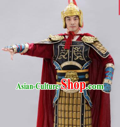 Traditional Chinese Ancient Drama General Costumes Chinese Tang Dynasty Warrior Helmet and Armour for Men