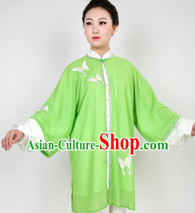 Chinese Traditional Martial Arts Embroidered Butterfly Green Costume Best Kung Fu Competition Tai Chi Training Clothing for Women