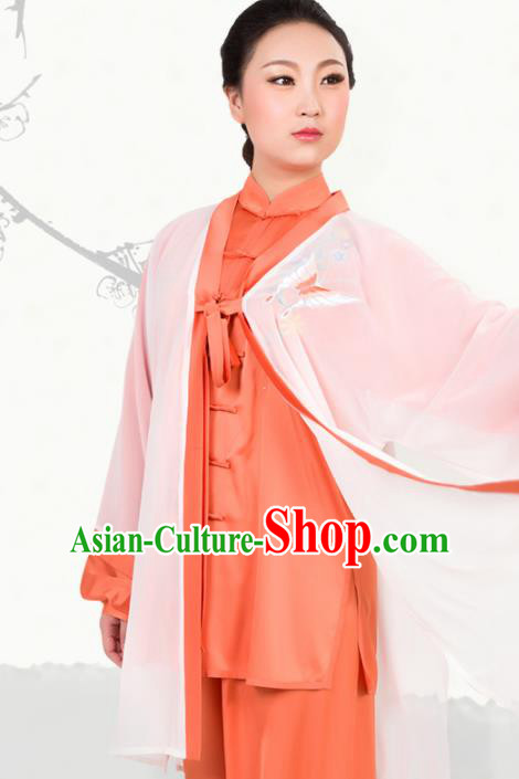 Chinese Traditional Martial Arts Embroidered Orange Costume Best Kung Fu Competition Tai Chi Training Clothing for Women
