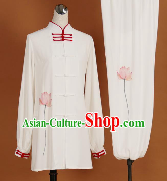 Chinese Traditional Best Martial Arts Printing Lotus Costume Kung Fu Competition Tai Chi Clothing for Women