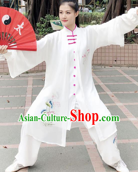 Professional Chinese Martial Arts Painting Lotus Costume Traditional Kung Fu Competition Tai Chi Clothing for Women