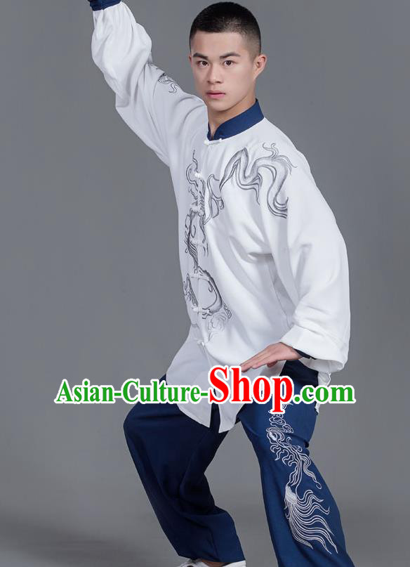 Chinese Martial Arts Competition Blue Uniforms Traditional Kung Fu Tai Chi Training Costume for Men