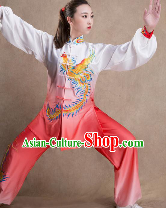 Chinese Traditional Martial Arts Gradient Pink Costume Kung Fu Tai Chi Training Clothing for Women