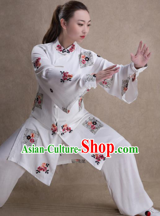 Chinese Traditional Martial Arts White Costume Kung Fu Tai Chi Training Clothing for Women