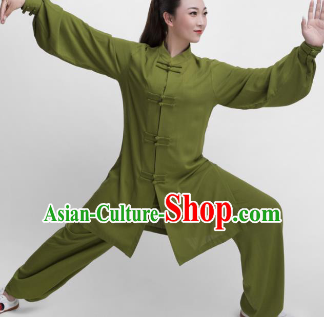 Chinese Traditional Martial Arts Competition Olive Green Costume Kung Fu Tai Chi Training Clothing for Women