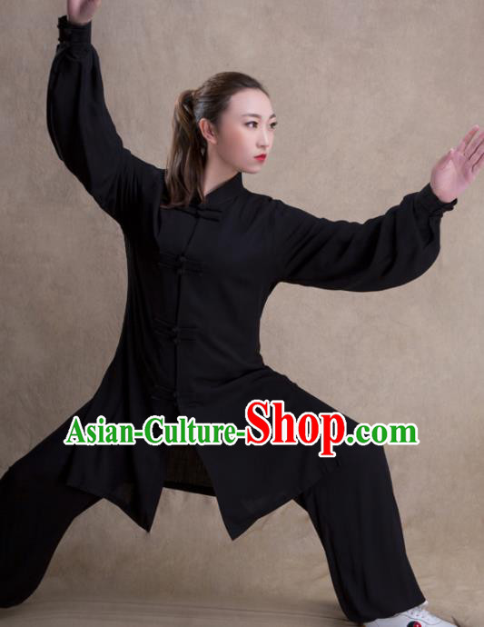 Chinese Traditional Martial Arts Competition Black Costume Kung Fu Tai Chi Training Clothing for Women