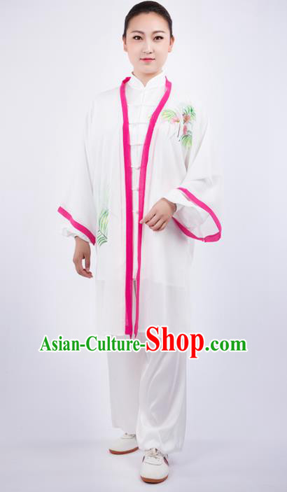 Chinese Traditional Martial Arts Printing White Costume Kung Fu Competition Tai Chi Training Clothing for Women