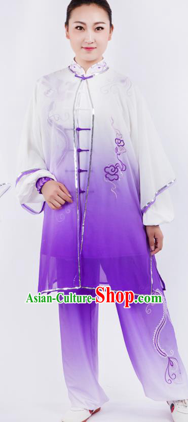Chinese Traditional Martial Arts Gradient Purple Costume Kung Fu Competition Tai Chi Training Clothing for Women