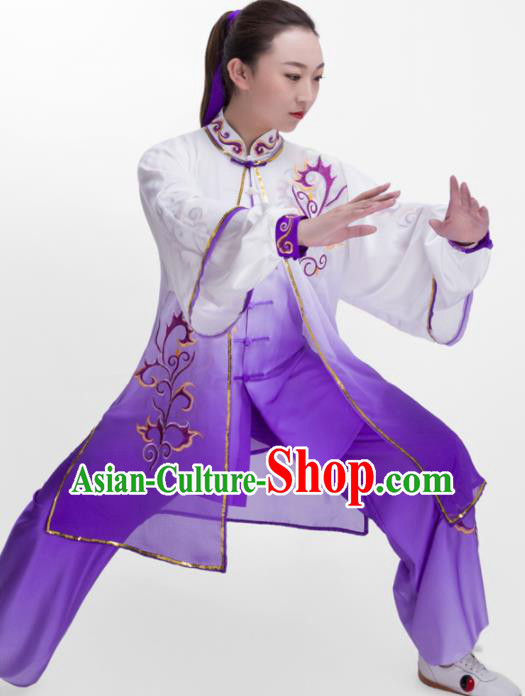 Chinese Traditional Martial Arts Competition Purple Costume Kung Fu Tai Chi Training Clothing for Women