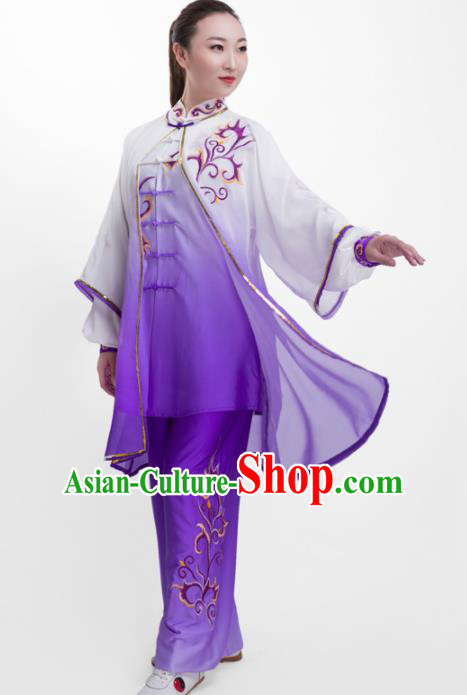 Chinese Traditional Martial Arts Competition Purple Costume Kung Fu Tai Chi Training Clothing for Women