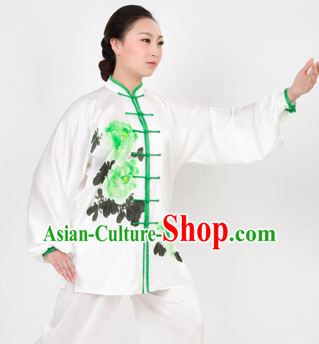 Chinese Traditional Martial Arts Printing Peony Costume Best Kung Fu Competition Tai Chi Training Clothing for Women