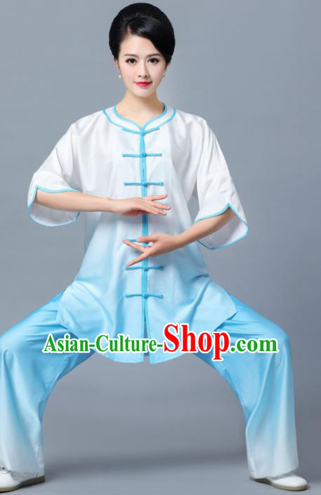 Professional Chinese Martial Arts Gradient Blue Costume Traditional Kung Fu Competition Tai Chi Clothing for Women