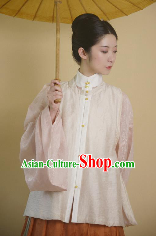 Traditional Chinese Ming Dynasty Princess Beige Vest Ancient Drama Court Lady Replica Costumes for Women