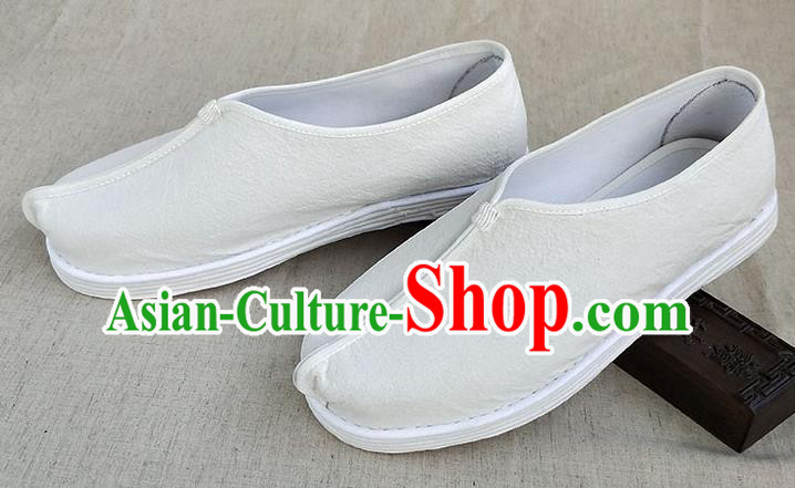 Traditional Chinese White Linen Monk Shoes Handmade Multi Layered Cloth Shoes Martial Arts Shoes for Men