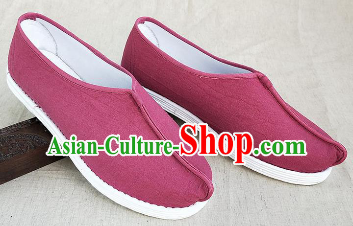 Traditional Chinese Rosy Linen Monk Shoes Handmade Multi Layered Cloth Shoes Martial Arts Shoes for Men