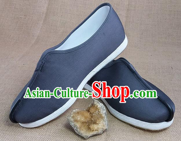 Traditional Chinese Monk Grey Shoes Handmade Multi Layered Cloth Shoes Martial Arts Shoes for Men