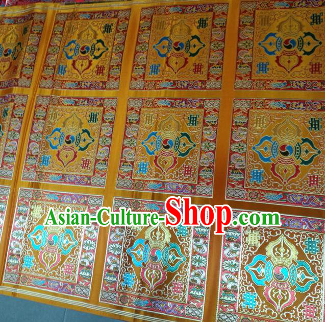 Asian Chinese Traditional Buddhism Vajra Pattern Design Yellow Brocade Fabric Tibetan Robe Silk Material