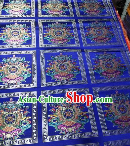 Asian Chinese Traditional Buddhism Implement Pattern Design Royalblue Brocade Fabric Tibetan Robe Silk Material