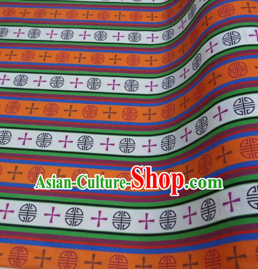 Asian Chinese Traditional Buddhism Pattern Design Orange Brocade Fabric Tibetan Robe Silk Material