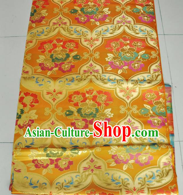 Asian Chinese Buddhism Traditional Peony Pattern Design Golden Brocade Fabric Tibetan Robe Silk Material