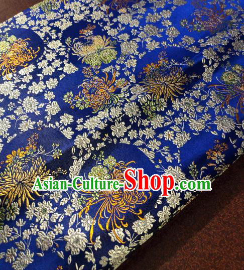 Asian Chinese Traditional Chrysanthemum Pattern Design Blue Brocade Fabric Cheongsam Silk Material