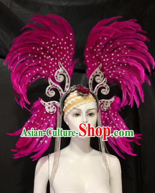 Customized Halloween Carnival Rosy Feather Tassel Hair Accessories Brazil Parade Samba Dance Headpiece for Women