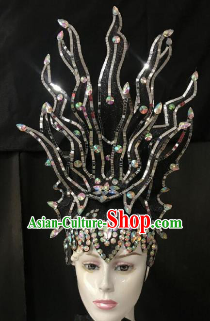 Customized Halloween Carnival Stage Show Giant Black Hair Accessories Brazil Parade Samba Dance Headpiece for Women