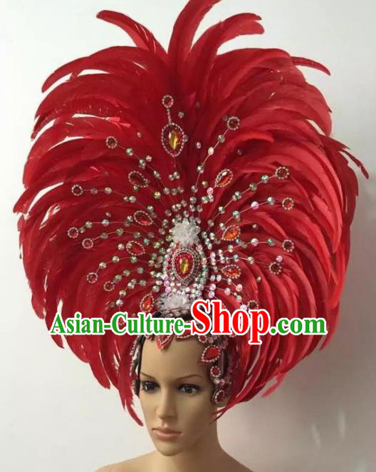 Customized Halloween Cosplay Watermelon Red Feather Hair Accessories Brazil Parade Samba Dance Giant Headpiece for Women