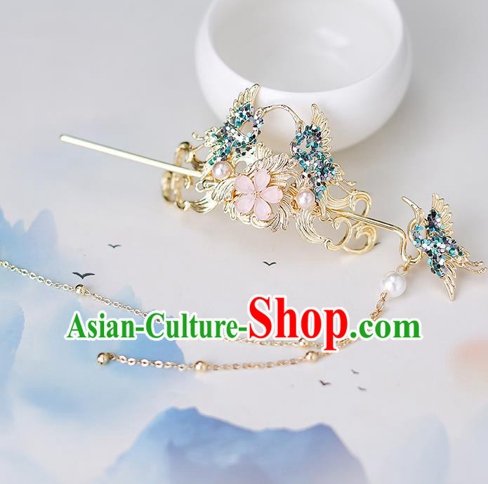 Top Chinese Traditional Bride Crane Hair Crown Handmade Hairpins Wedding Hair Accessories Complete Set